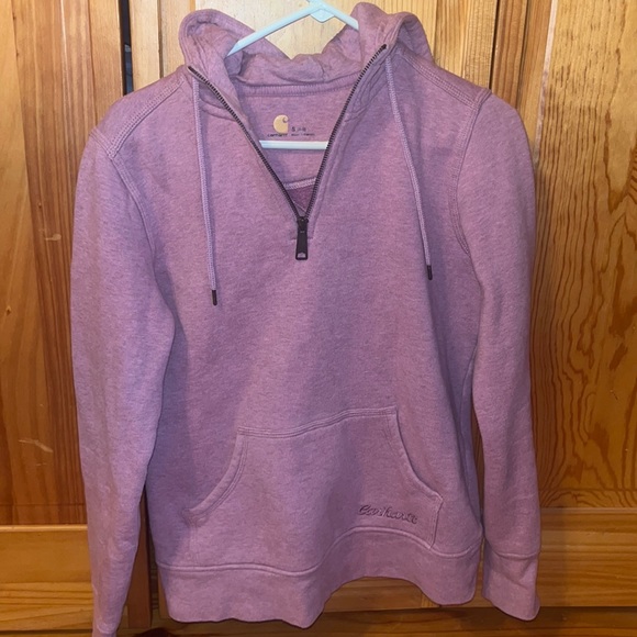 Light pink carhartt quarter zip hoodie. Pocket quarter zip sweatshirt - Picture 3 of 8